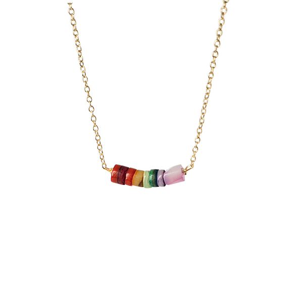 Rainbow shell bar necklace