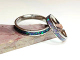 Opal inlay ring, violet opal with black backing