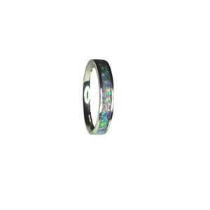 Stainless steel opal inlay ring, violet opal, steel backing
