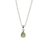 Teardrop green sapphire necklace, silver, pear shaped
