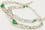 Natural green emerald necklace with grey crystals and silver clasp