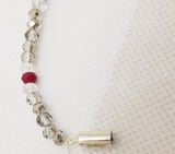 Natural red ruby necklace with grey crystals