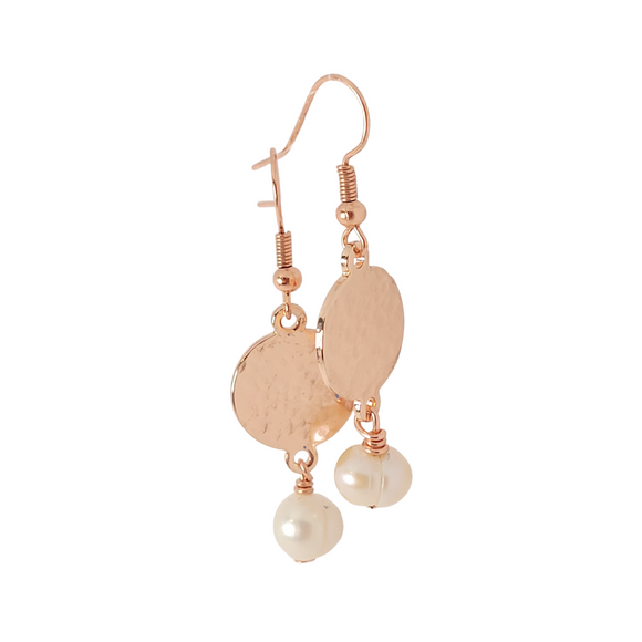 Hammered Copper earrings with Freshwater Pearls