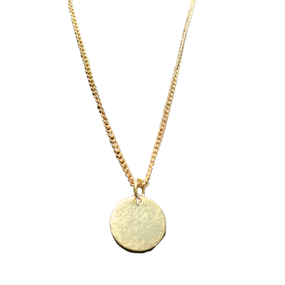 Gold pendant and chain, Gold disc, gold circle necklace, central florida jewelry, williston florida, chiefland florida, gainesville florida