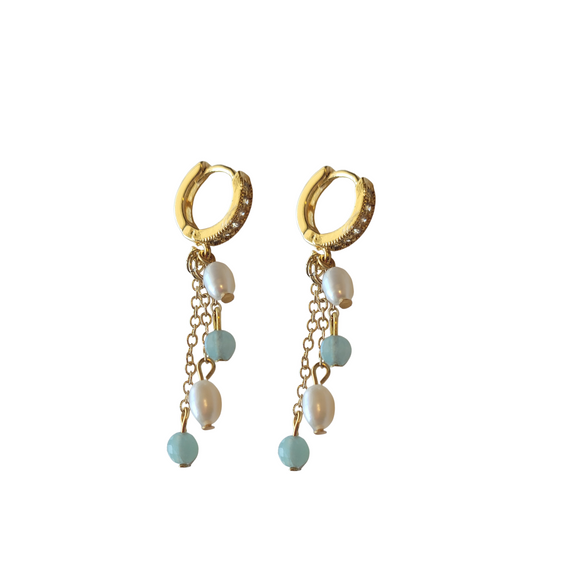 Aquamarine and pearl dangle earrings
