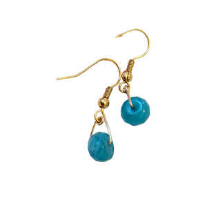 Blue opal earrings, Reconstituted opal, Gold earrings