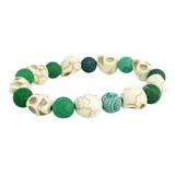 Green agate skull bracelet, Stretch cord, local business, handmade, gainesville florida, williston florida jewelry, Chiefland florida jewelry 