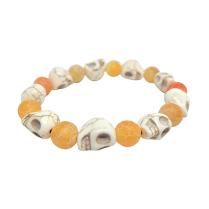 Orange agate skull bracelet, Stretch cord, local business, handmade, gainesville florida, williston florida jewelry, Chiefland florida jewelry 