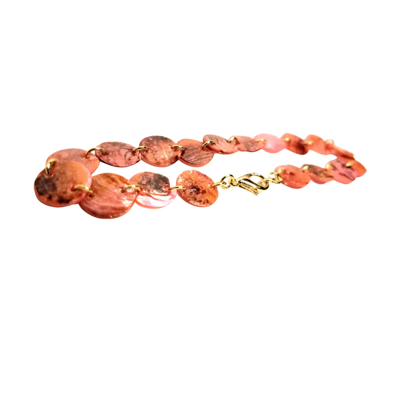 Shell bracelet, pink bracelet, mother of pearl shell bracelet