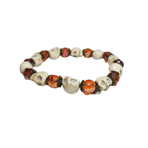 Orange crystal and Skull bracelet