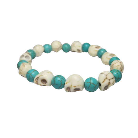 Turquoise and howlite skull bracelet